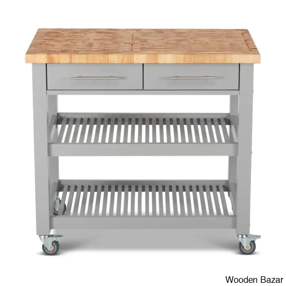 Sydney 38.30’’ Wide Rolling Kitchen Cart Trolley Cart Cabinet Kitchen Island With Storage Light Gray