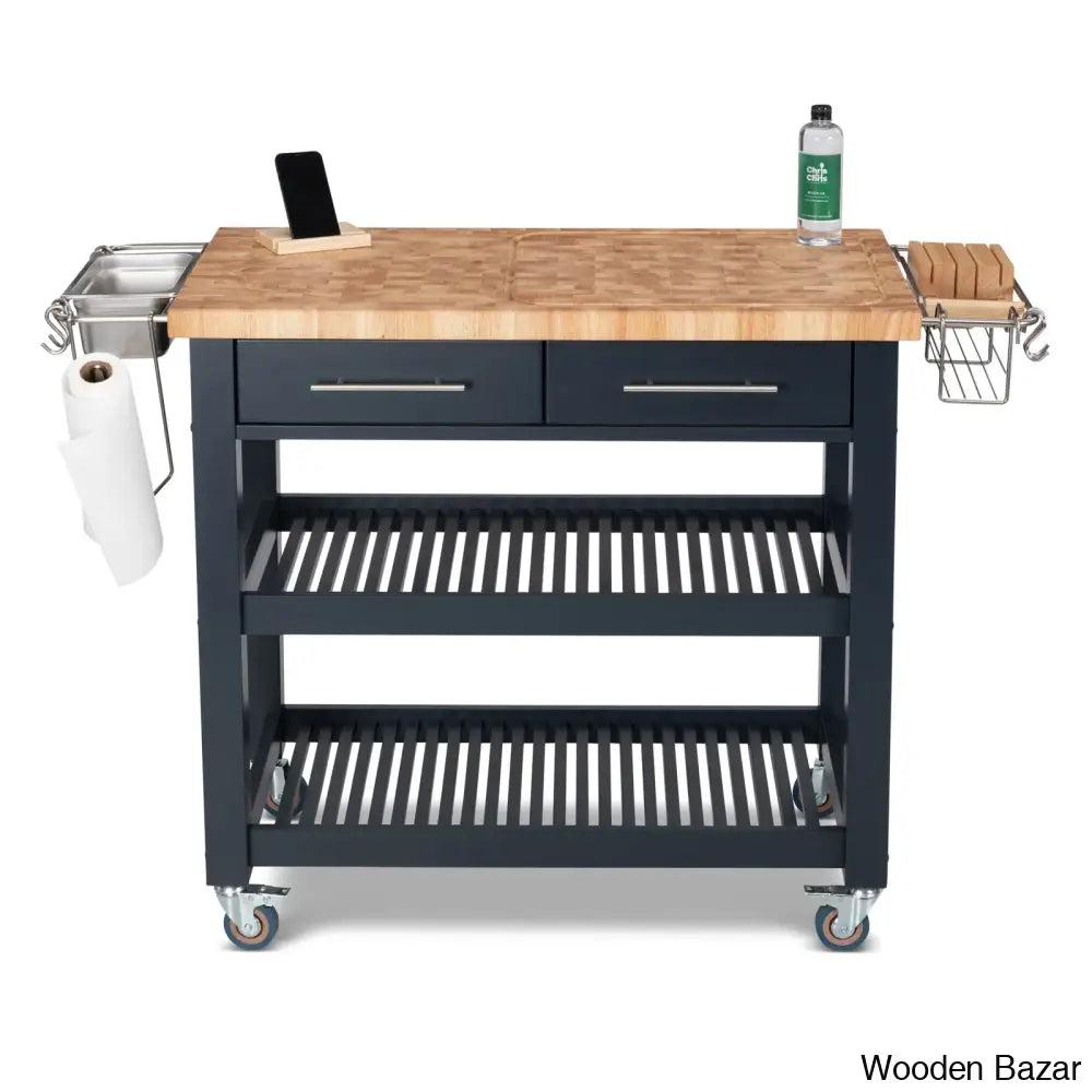 Sydney 38.30’’ Wide Rolling Kitchen Cart Trolley Cart Cabinet Kitchen Island With Storage