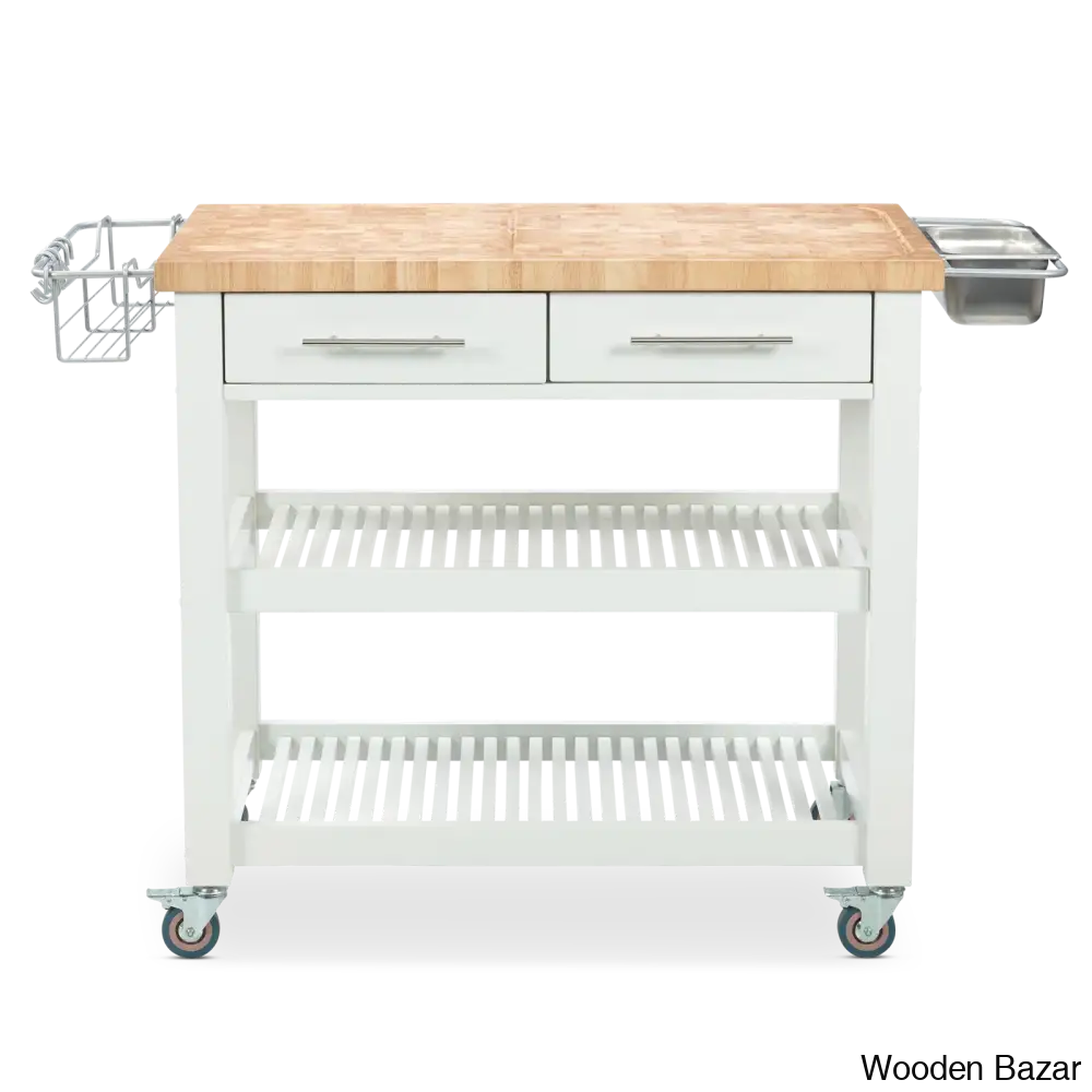 Sydney 38.30’’ Wide Rolling Kitchen Cart Trolley Cart Cabinet Kitchen Island With Storage White