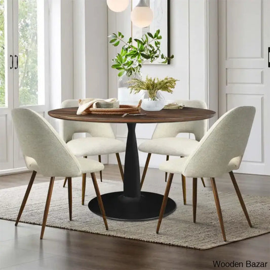 Syster Latest 4 Seater New Pedestal Dining Set - Wooden Bazar Beige