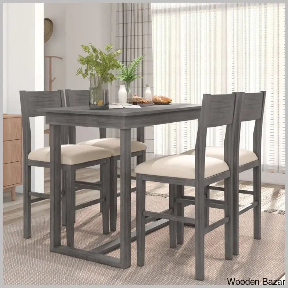 Talcott Modern 4 Seater Dining Table Set - Wooden Bazar Gray