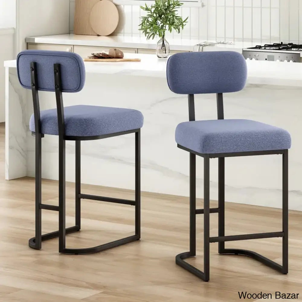 Taurice Swivel Upholstered 26.4’’ Counter And Bar Stool With Metal Frame (Set Of 2) Blue