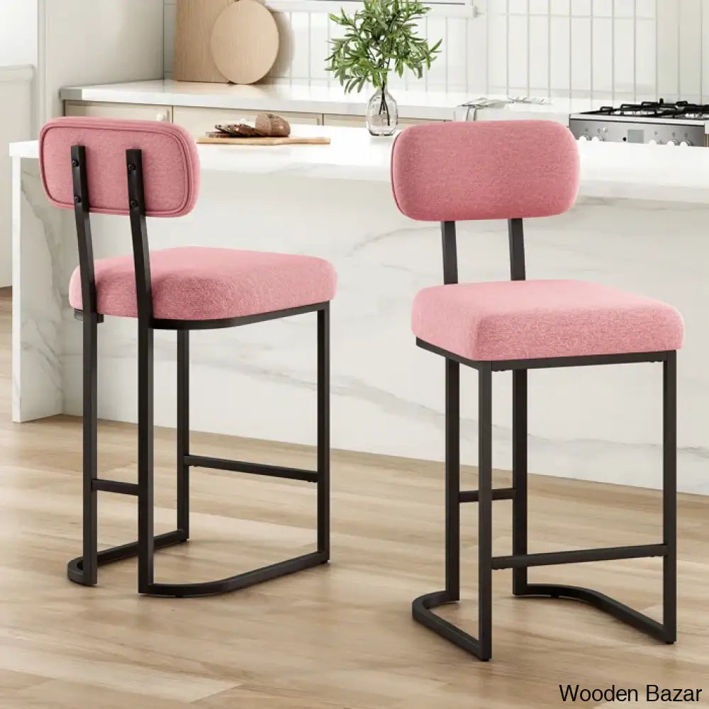 Taurice Swivel Upholstered 26.4’’ Counter And Bar Stool With Metal Frame (Set Of 2) Pink