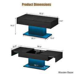 Teirtzan Modern Led Center Coffee And Center Table Sliding Top With Storage For Living Room High