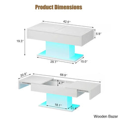 Teirtzan Modern Led Center Coffee And Center Table Sliding Top With Storage For Living Room High