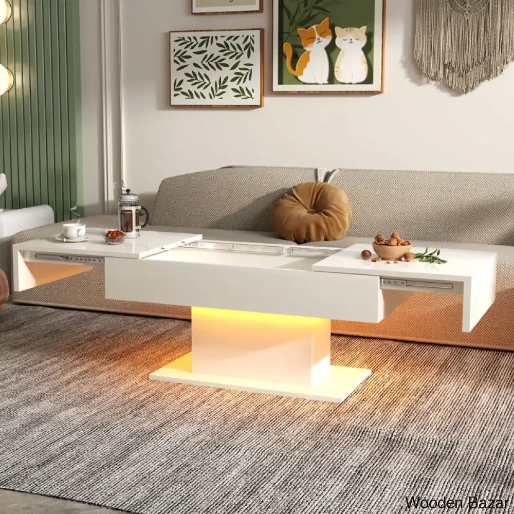 Teirtzan Modern Led Center Coffee And Center Table Sliding Top With Storage For Living Room High