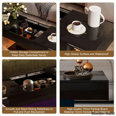 Teirtzan Modern Led Center Coffee And Center Table Sliding Top With Storage For Living Room High