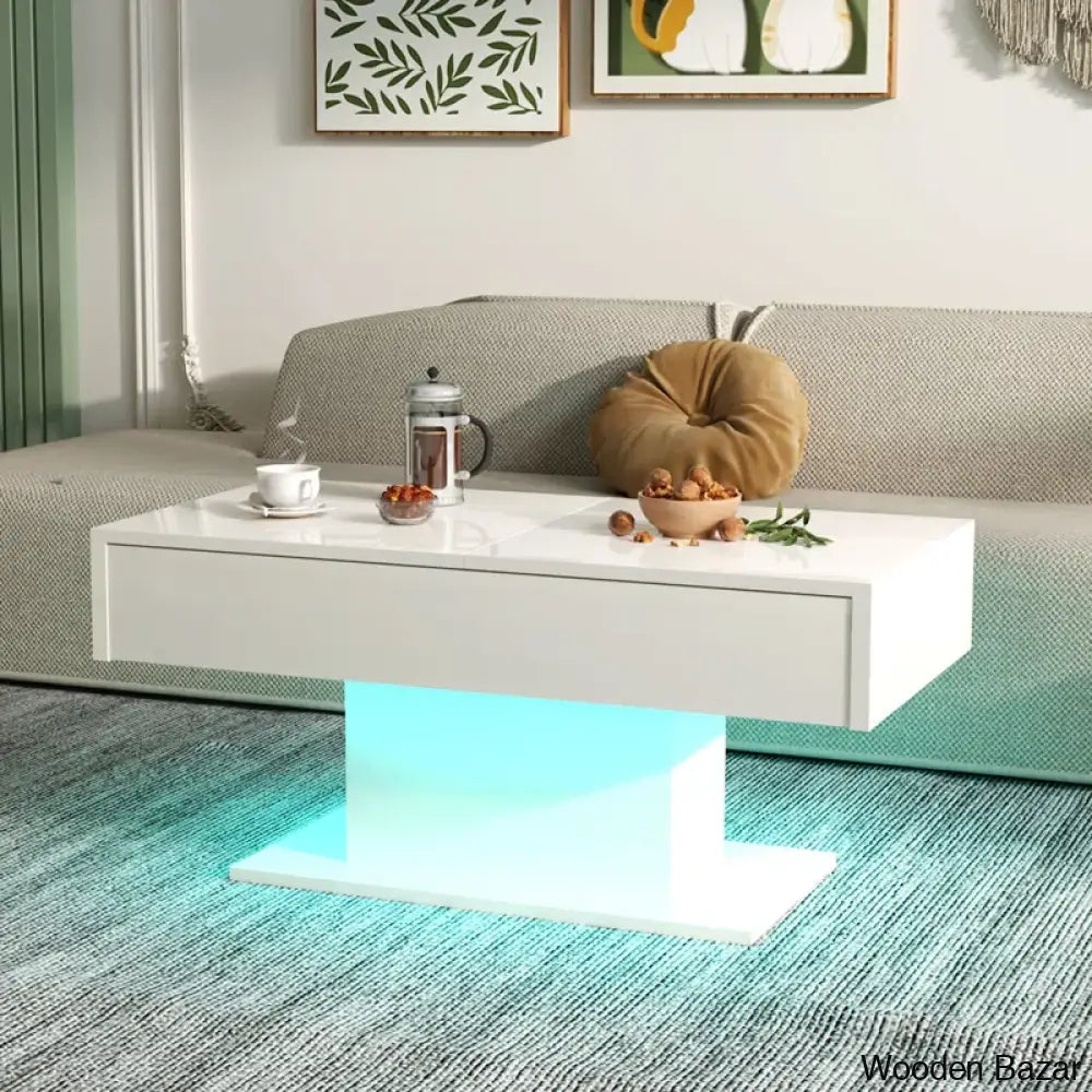 Teirtzan Modern Led Center Coffee And Center Table Sliding Top With Storage For Living Room High