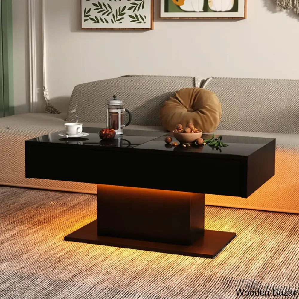 Teirtzan Modern Led Center Coffee And Center Table Sliding Top With Storage For Living Room High