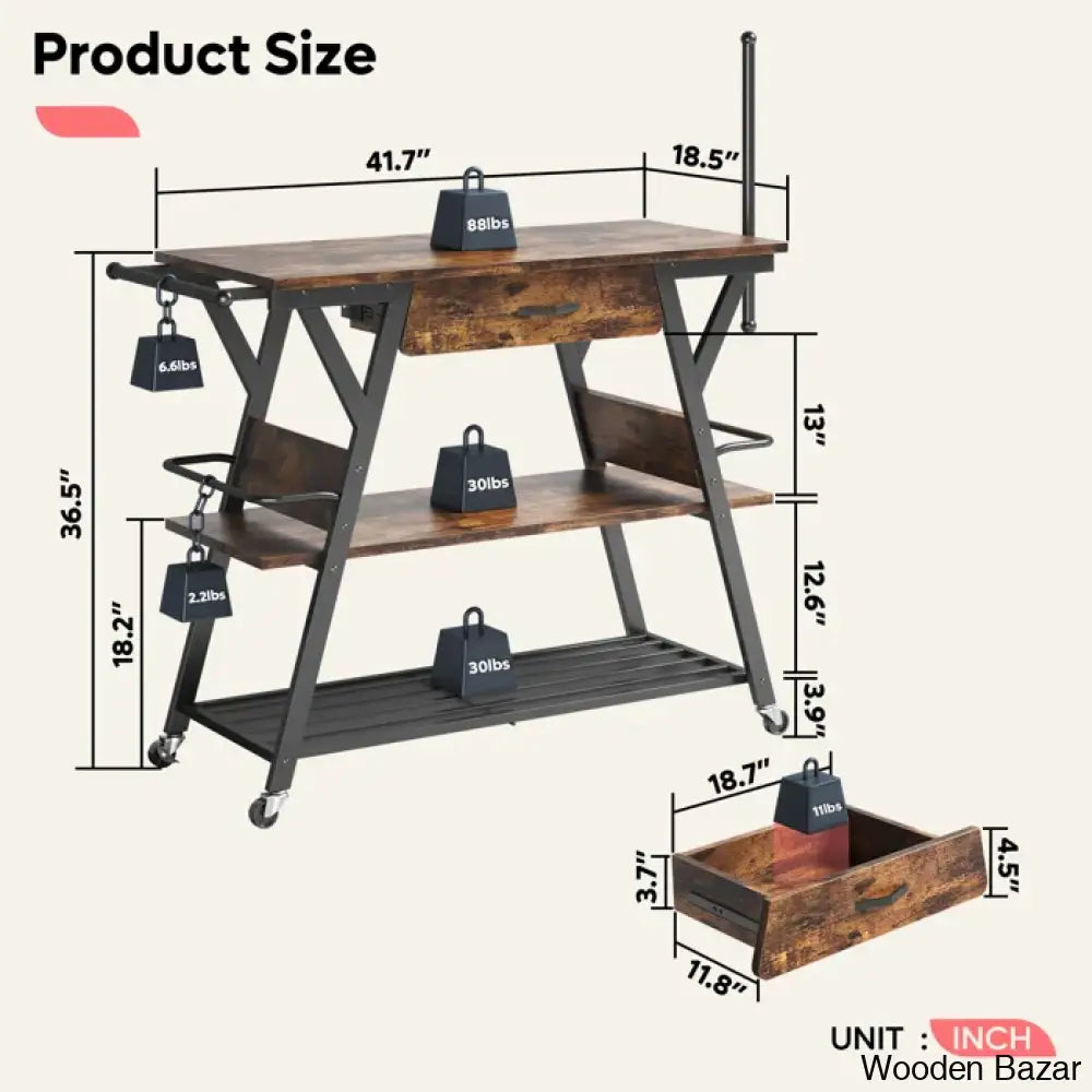 Teitelbaum Versatile Kitchen Trolley Cart Cabinet Kitchen Island With Storage And Lockable Wheels