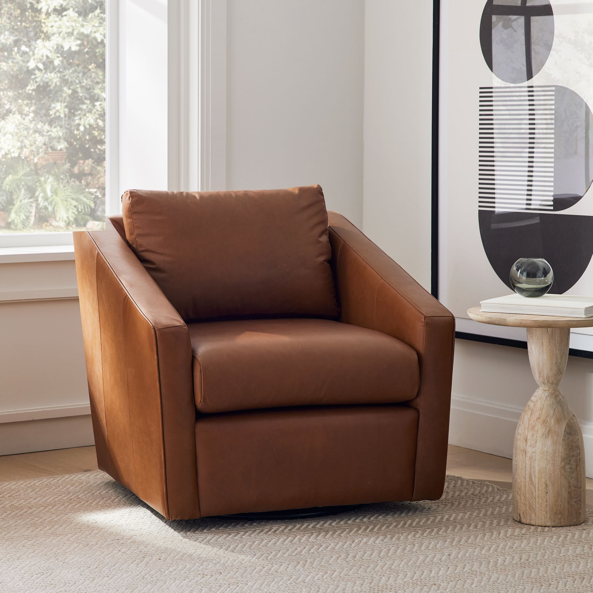 Deco Leather Swivel Chair - Wooden bazar