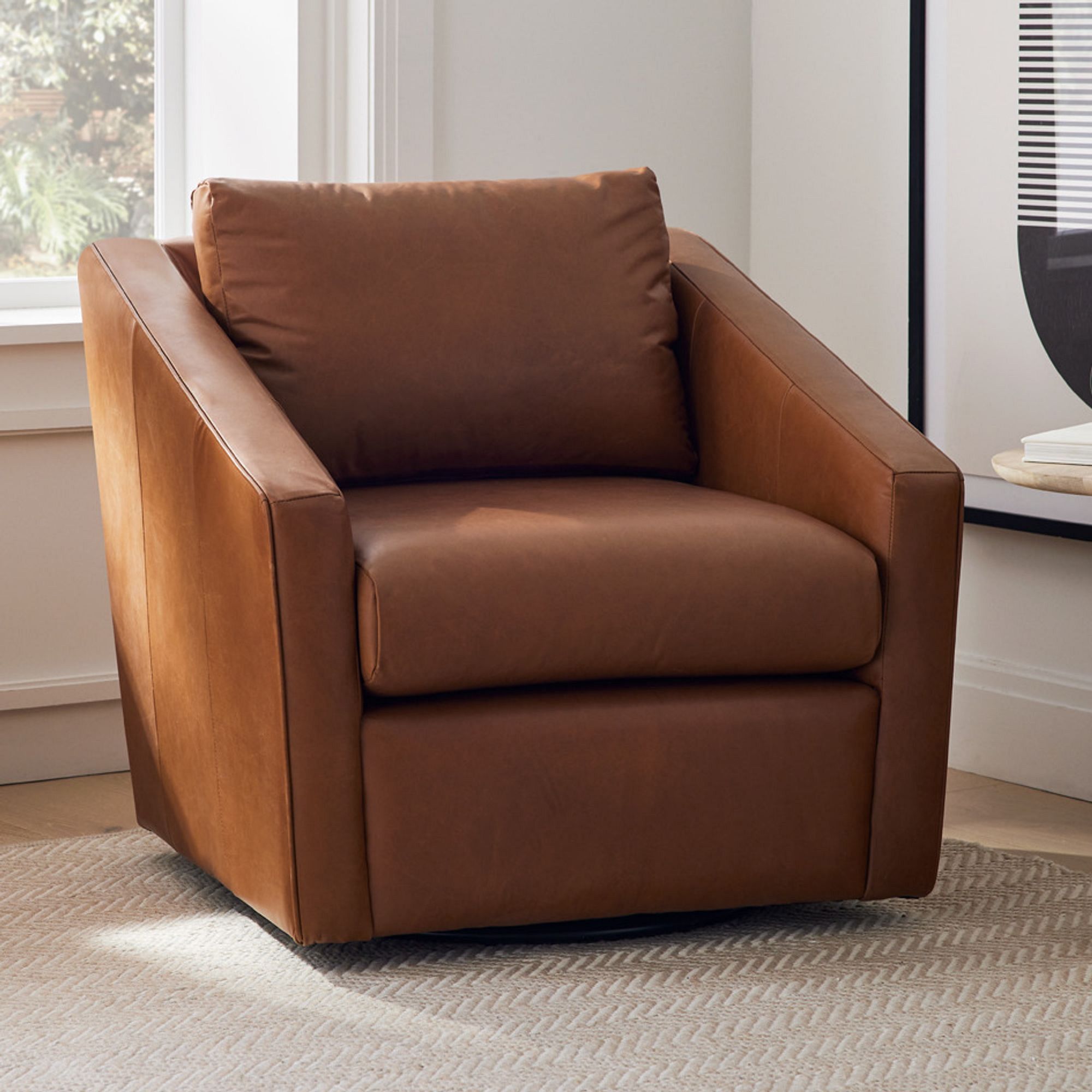 Deco Leather Swivel Chair - Wooden bazar