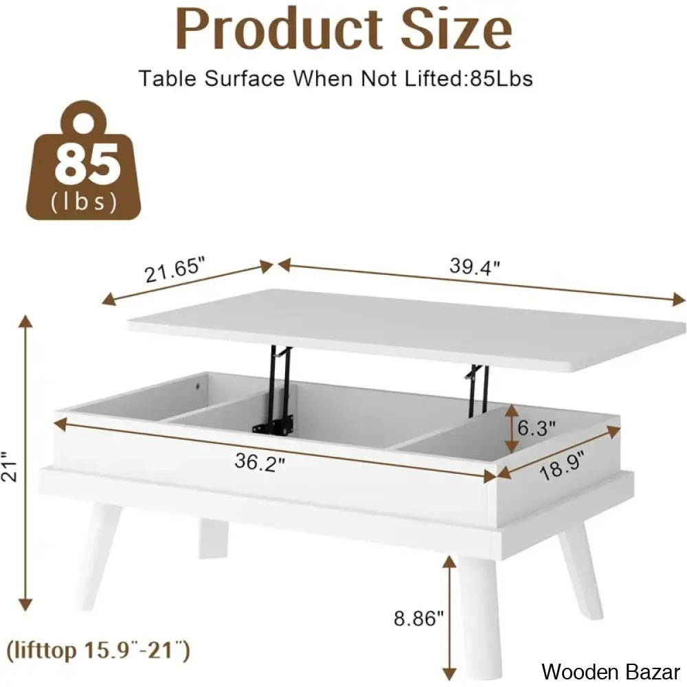 Thinke Lift-Top Coffee & Center Table Hidden Compartment Rising Tabletop For Living Room Office Home