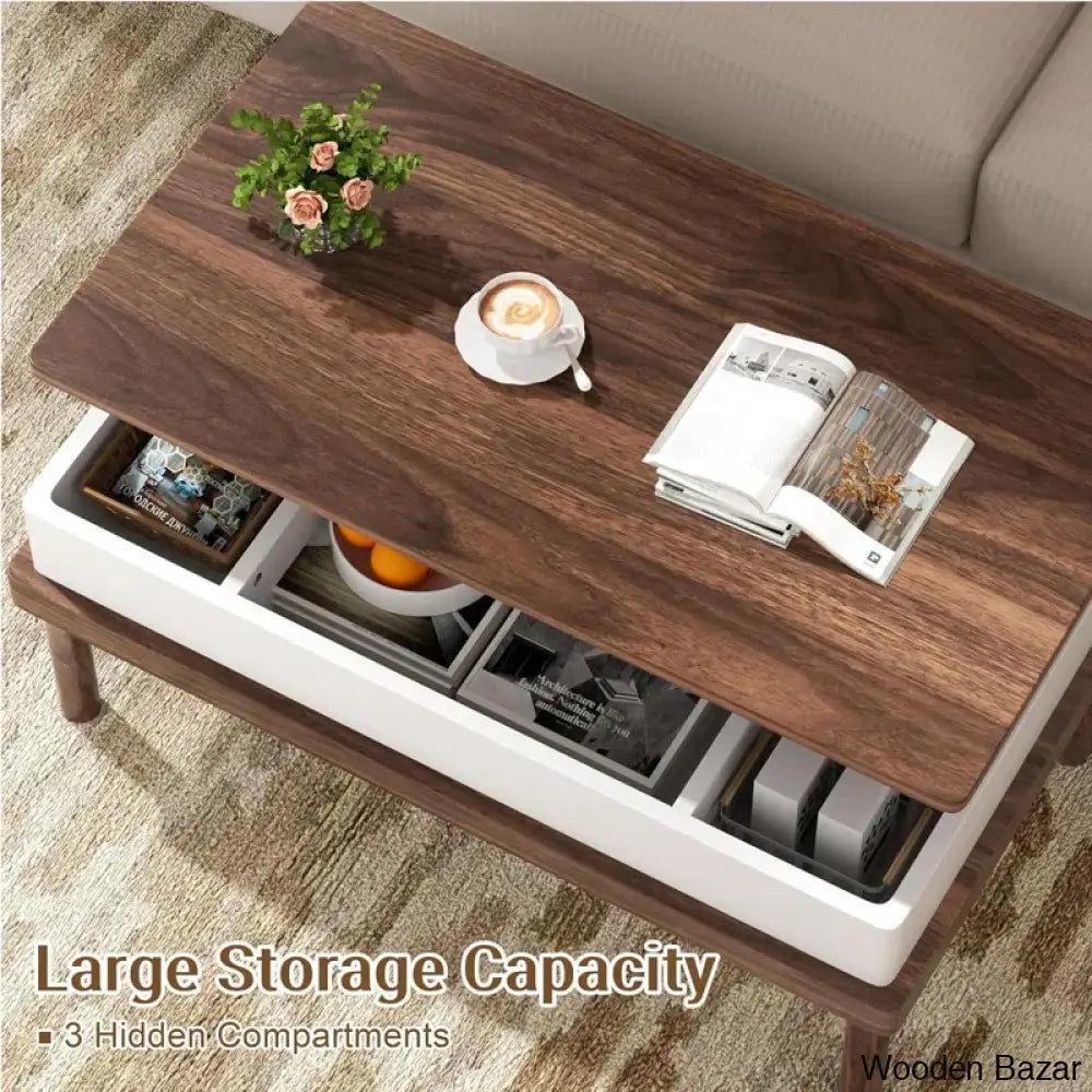 Thinke Lift-Top Coffee & Center Table Hidden Compartment Rising Tabletop For Living Room Office Home