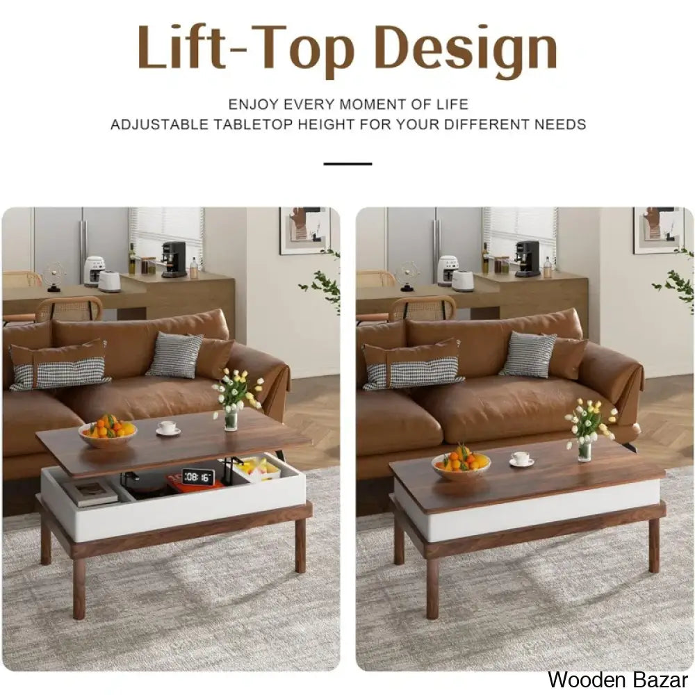 Thinke Lift-Top Coffee & Center Table Hidden Compartment Rising Tabletop For Living Room Office Home