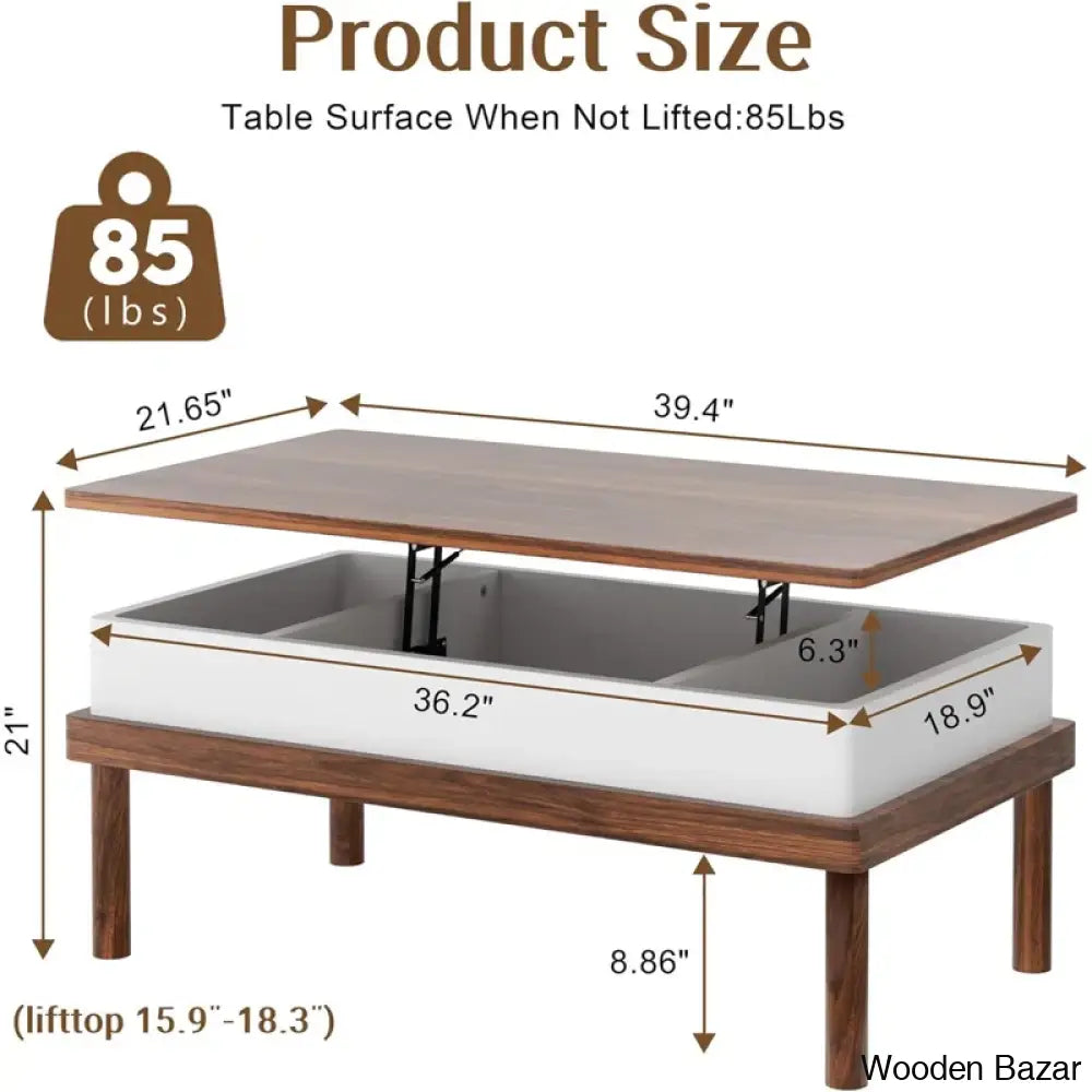 Thinke Lift-Top Coffee & Center Table Hidden Compartment Rising Tabletop For Living Room Office Home