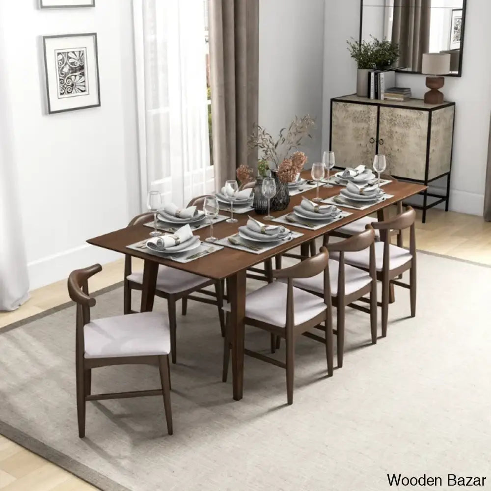 Thornton Modern 8 Seater Solid Wood Dining Set - Wooden Bazar Cream