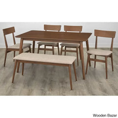 Tobin Stylish Wooden 5 Seater Dining Table Set - Bazar