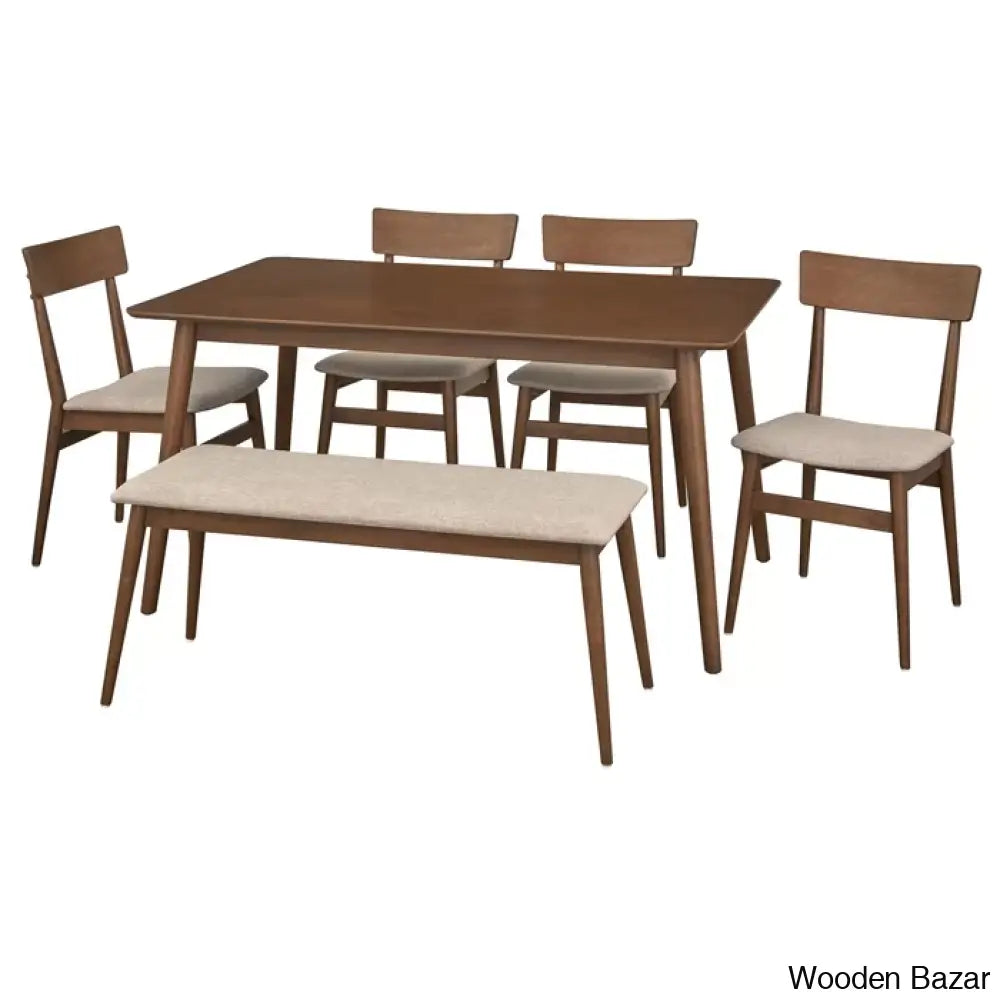 Tobin Stylish Wooden 5 Seater Dining Table Set - Bazar