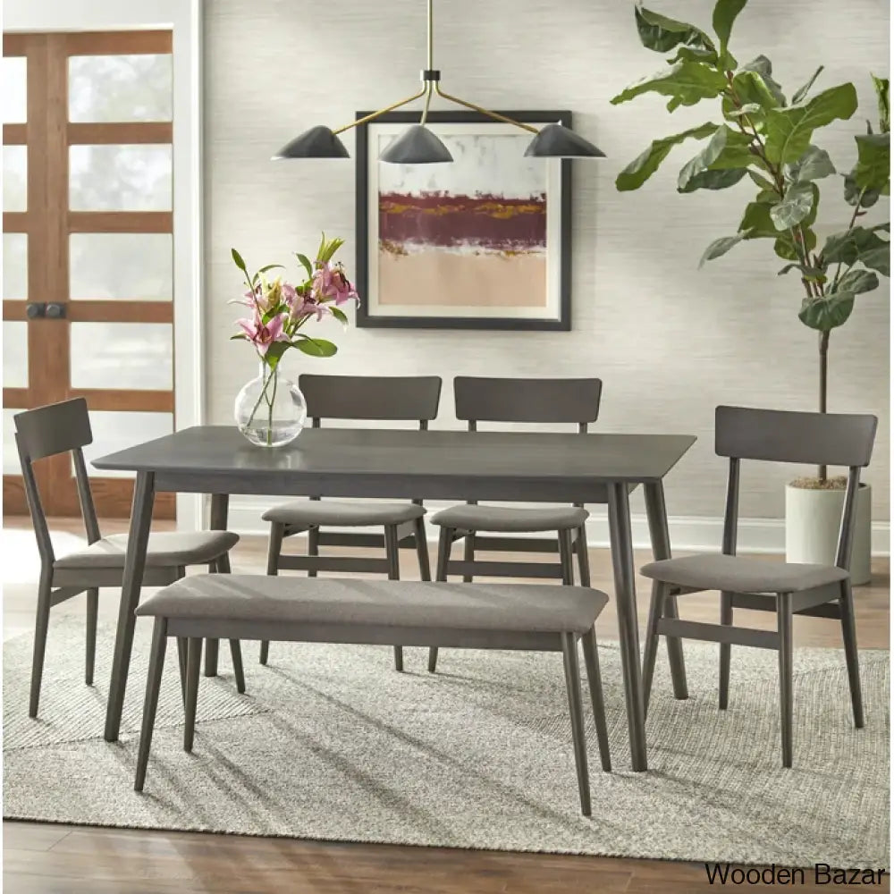 Tobin Stylish Wooden 5 Seater Dining Table Set - Bazar Gray