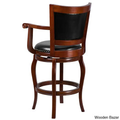 Traceys Swivel 30’’ Leather Soft Ladder Back Counter And Bar Stool With Footrest Arms By Flash