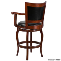 Traceys Swivel 30’’ Leather Soft Ladder Back Counter And Bar Stool With Footrest Arms By Flash