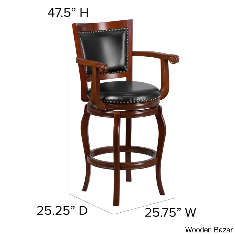 Traceys Swivel 30’’ Leather Soft Ladder Back Counter And Bar Stool With Footrest Arms By Flash