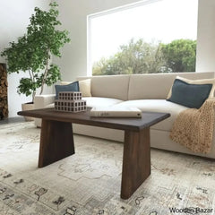 Trapeziuml Plank Wood Coffee And Center Table Dark Brown