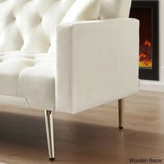 Tremblay Luxury 3 Seater Foldable Chesterfield Sofa Bed In Cream White Color