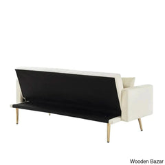 Tremblay Luxury 3 Seater Foldable Chesterfield Sofa Bed In Cream White Color