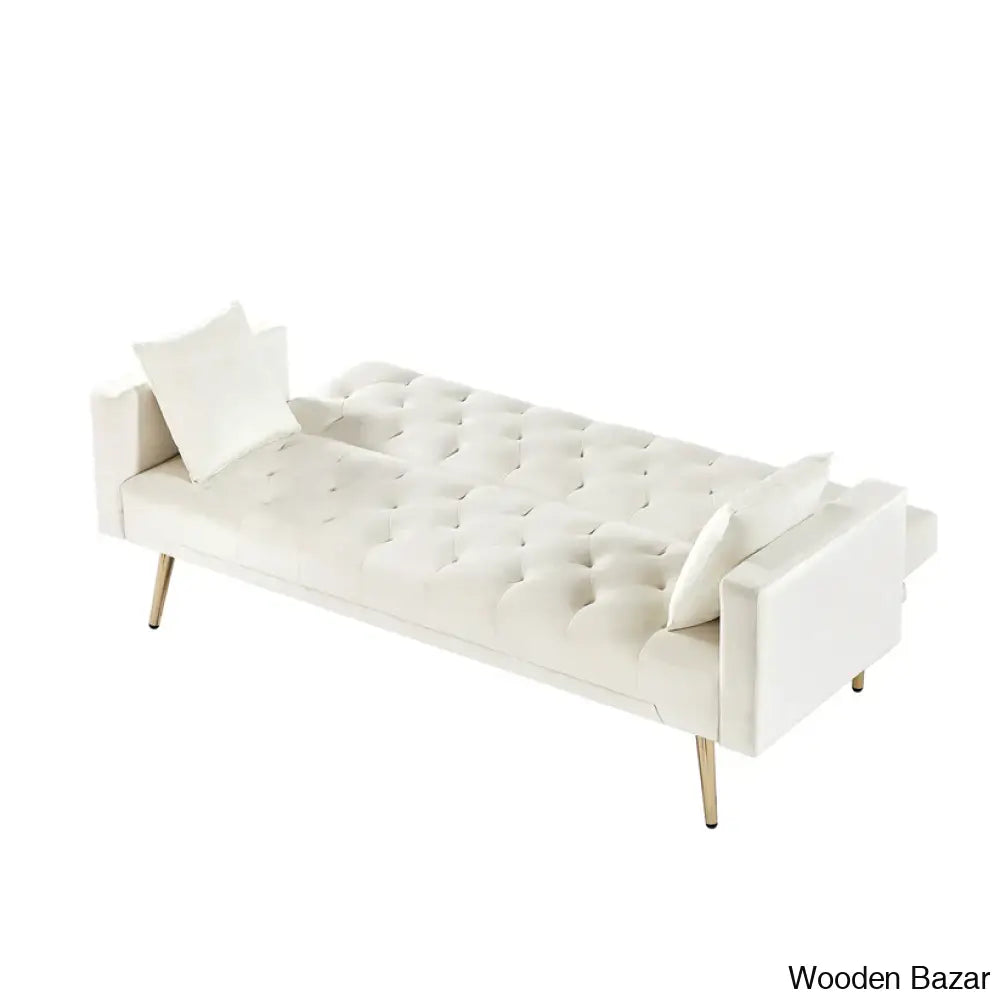 Tremblay Luxury 3 Seater Foldable Chesterfield Sofa Bed In Cream White Color