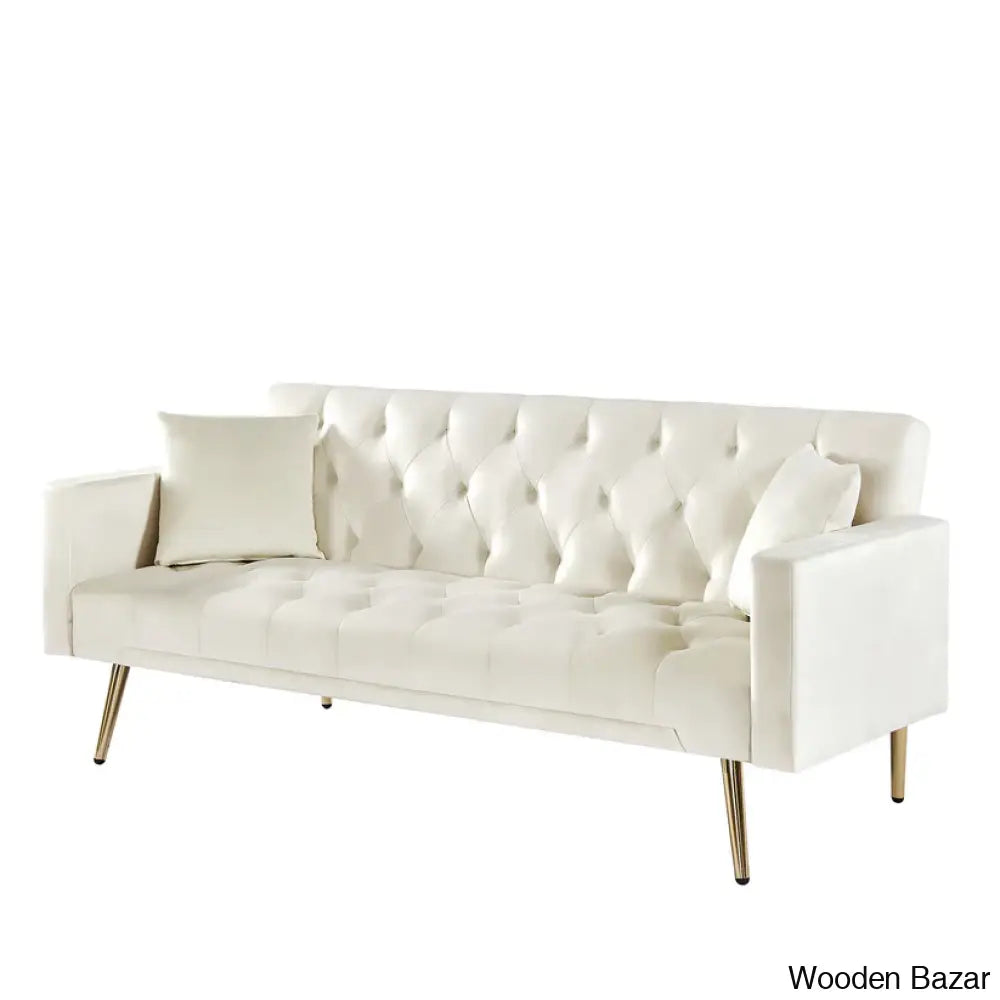 Tremblay Luxury 3 Seater Foldable Chesterfield Sofa Bed In Cream White Color