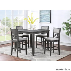 Twain Modern 4 Seater Solid Wood Top Dining Table Set Grey