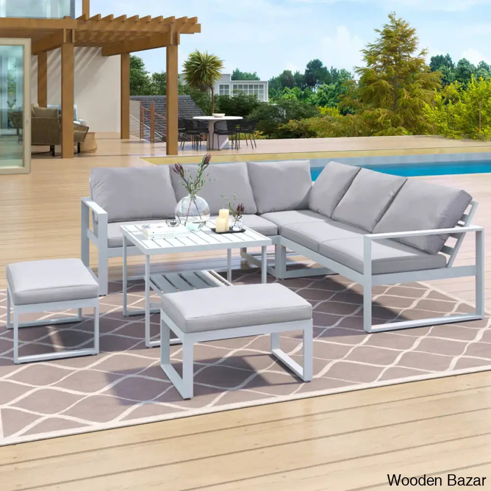 U_Style Industrial Outdoor Sofa Set - 2 Loveseats 1 Single Benches & Table For Versatile Patio