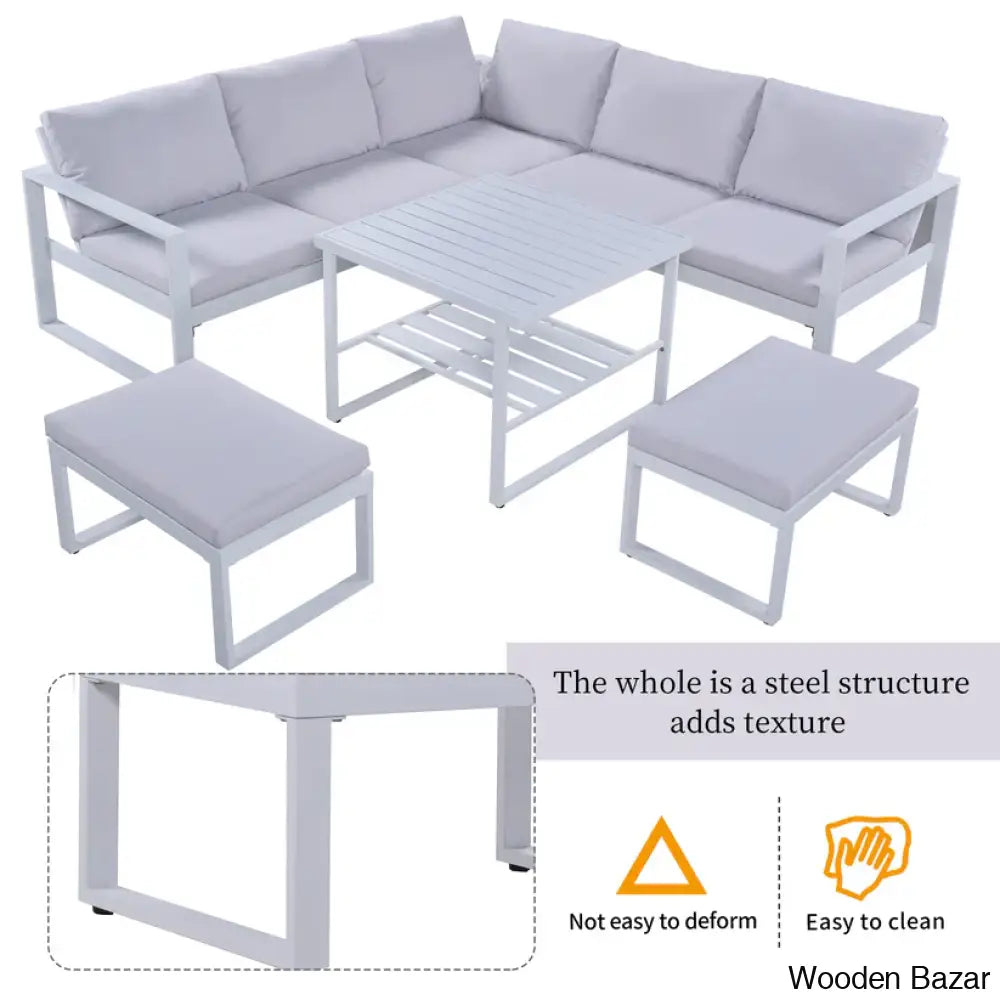 U_Style Industrial Outdoor Sofa Set - 2 Loveseats 1 Single Benches & Table For Versatile Patio