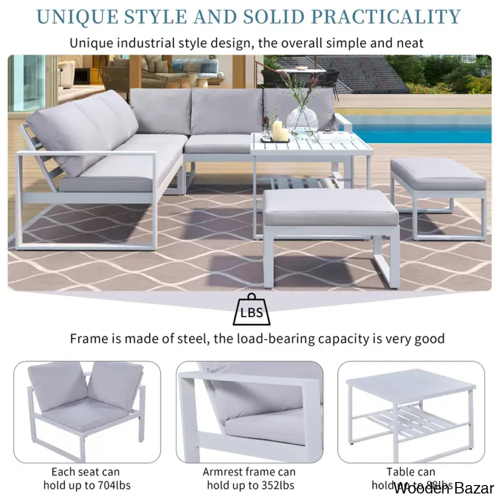 U_Style Industrial Outdoor Sofa Set - 2 Loveseats 1 Single Benches & Table For Versatile Patio