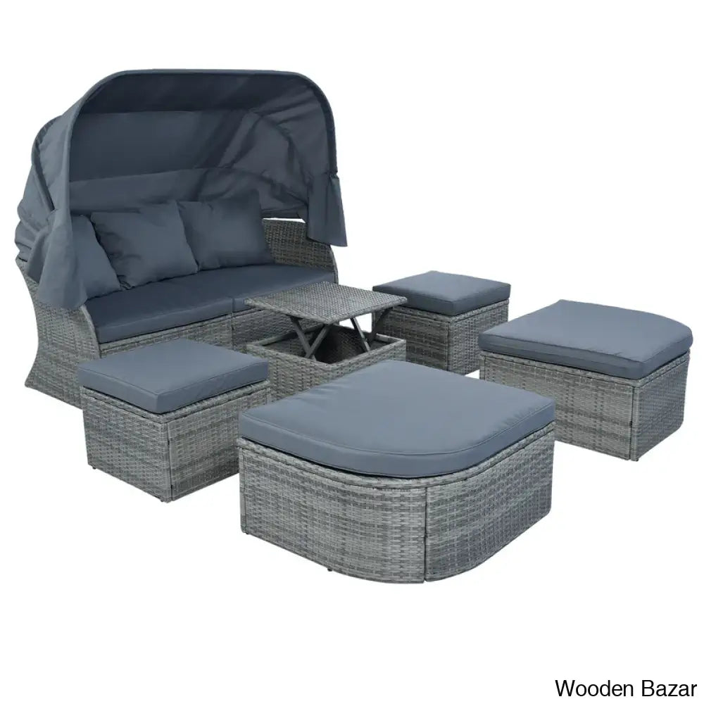 ’U_Style Outdoor Patio Daybed Set With Retractable Canopy - Wicker Sunbed & Conversation For