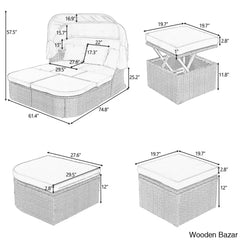 ’U_Style Outdoor Patio Daybed Set With Retractable Canopy - Wicker Sunbed & Conversation For