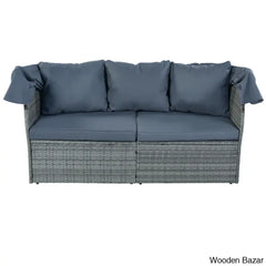 ’U_Style Outdoor Patio Daybed Set With Retractable Canopy - Wicker Sunbed & Conversation For