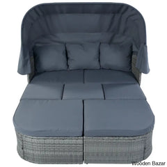 ’U_Style Outdoor Patio Daybed Set With Retractable Canopy - Wicker Sunbed & Conversation For
