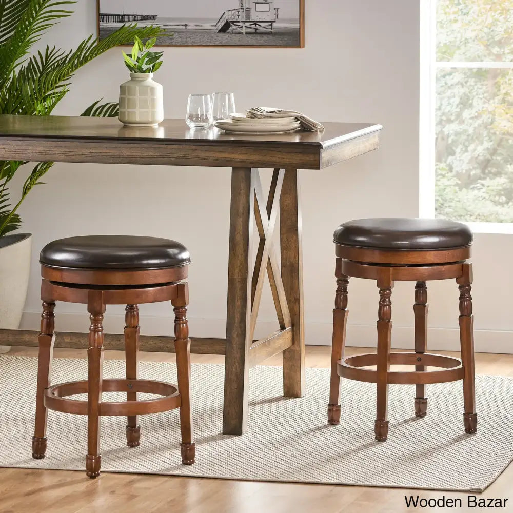 Ullmano Swivel Upholstered Counter And Bar Stool With Solid Wood Frame (Set Of 2)