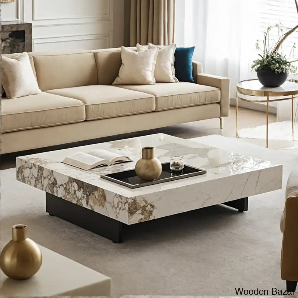 Unity Square Sintered Stone Coffee Table And Center Table White