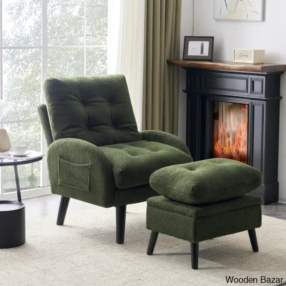 Upholstered Accent Chair And Recliner Ottoman Set Lounge Chair