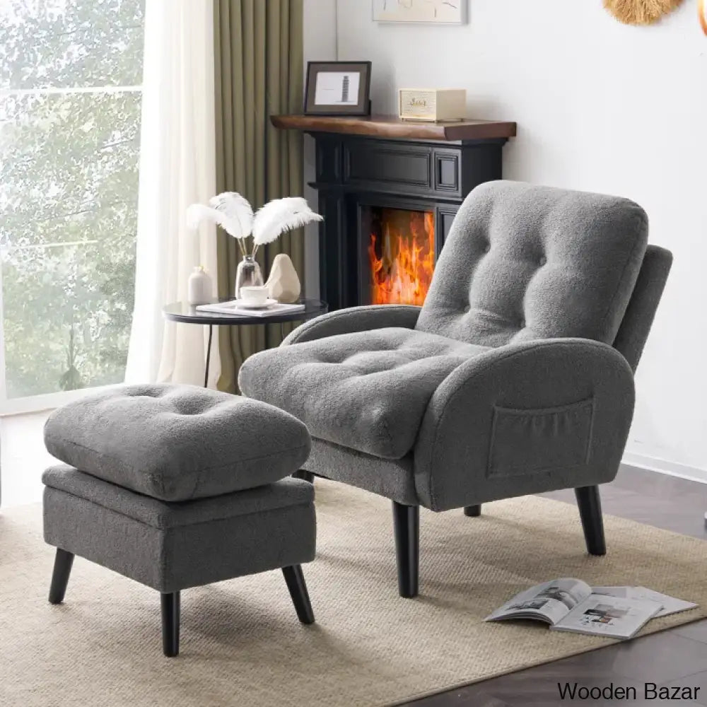 Upholstered Accent Chair And Recliner Ottoman Set Lounge Chair