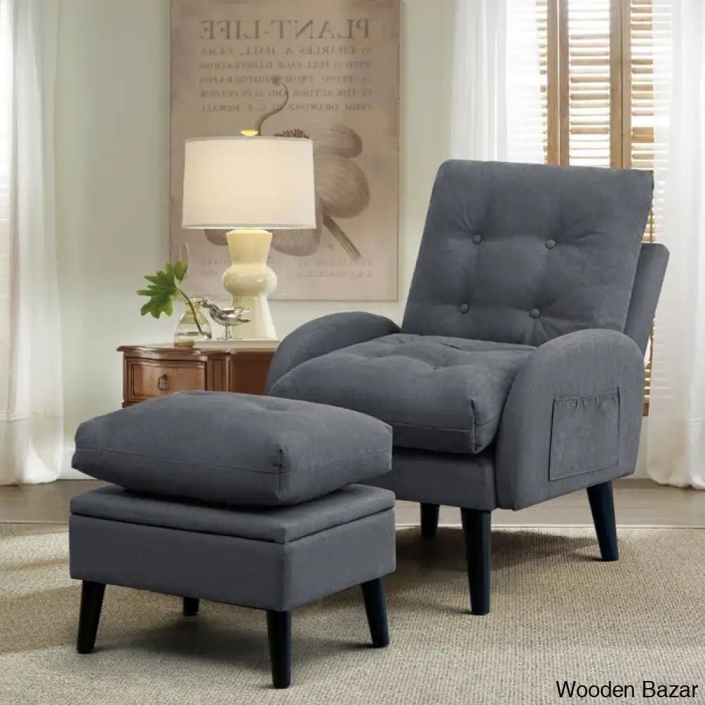 Upholstered Accent Chair And Recliner Ottoman Set Lounge Chair