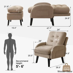 Upholstered Accent Chair And Recliner Ottoman Set Lounge Chair