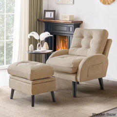 Upholstered Accent Chair And Recliner Ottoman Set Lounge Chair Beige Teddy Fleece