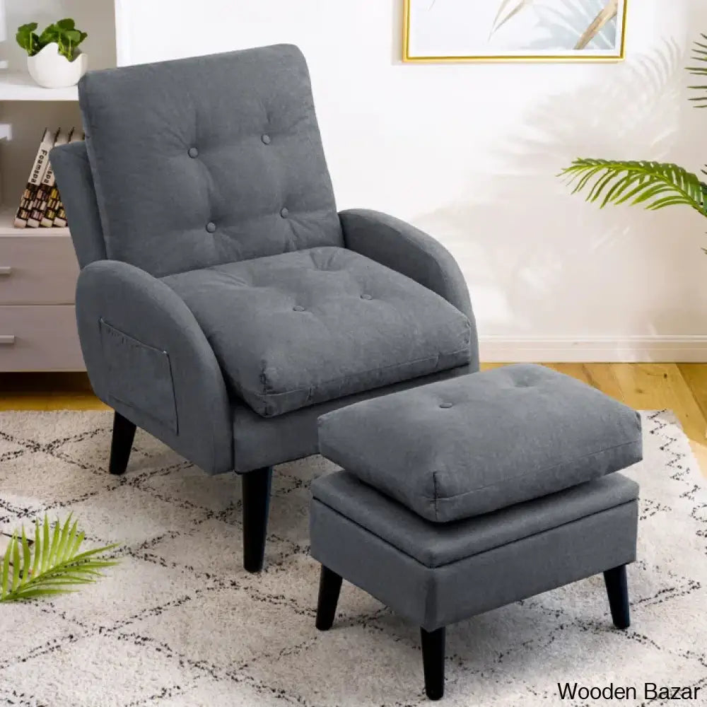 Upholstered Accent Chair And Recliner Ottoman Set Lounge Chair Gray Microfiber/Microsuede