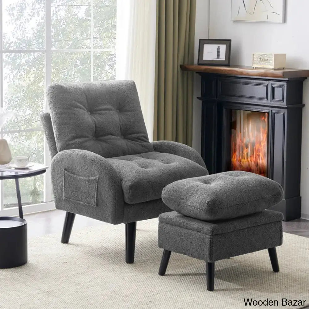 Upholstered Accent Chair And Recliner Ottoman Set Lounge Chair Grey Teddy Fleece