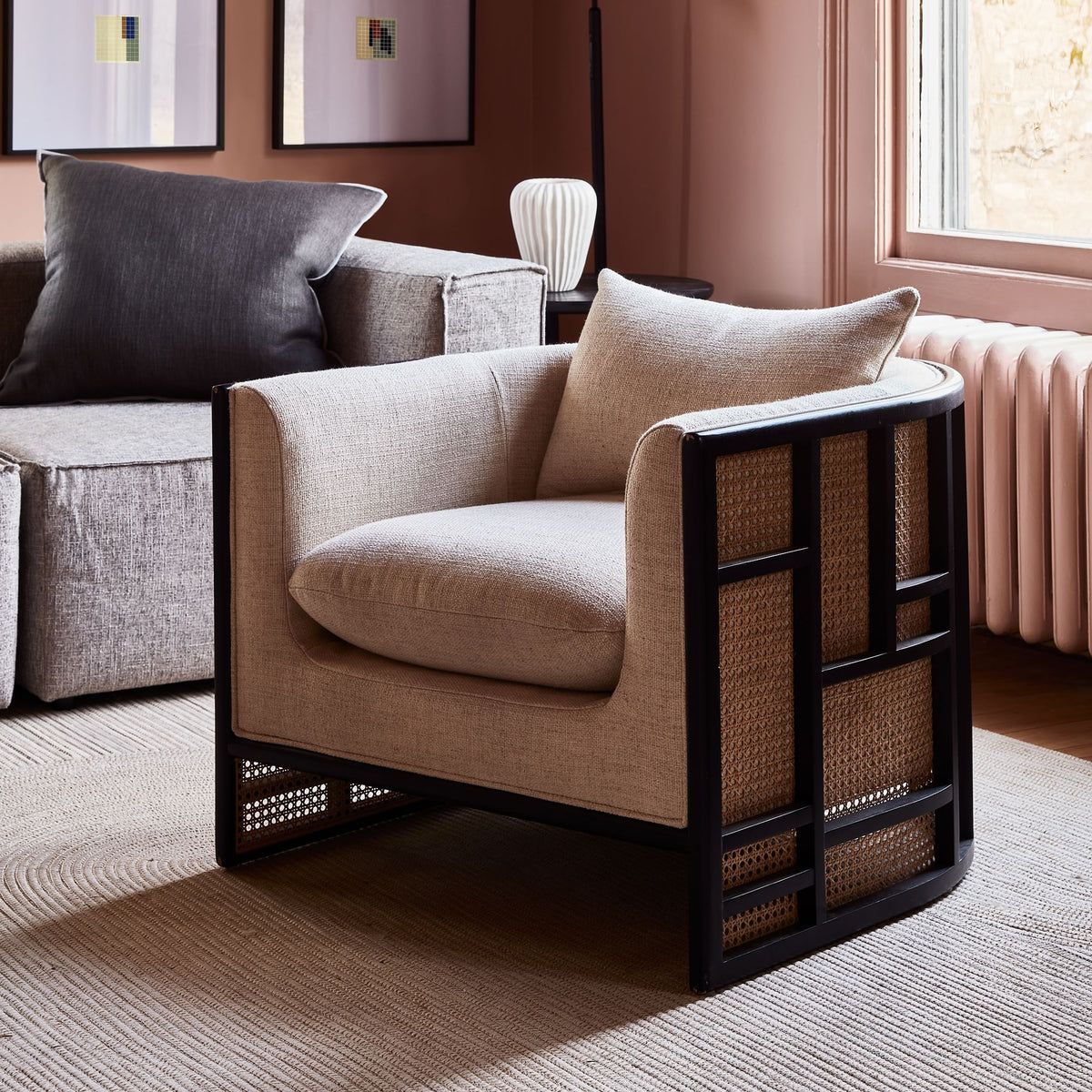 Meniaan Upholstered Grid Back Chair - Wooden bazar